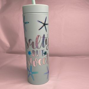 Skinny Tumbler handmade vinyl decals starfish silver and blue‎ 16oz. Bpa …